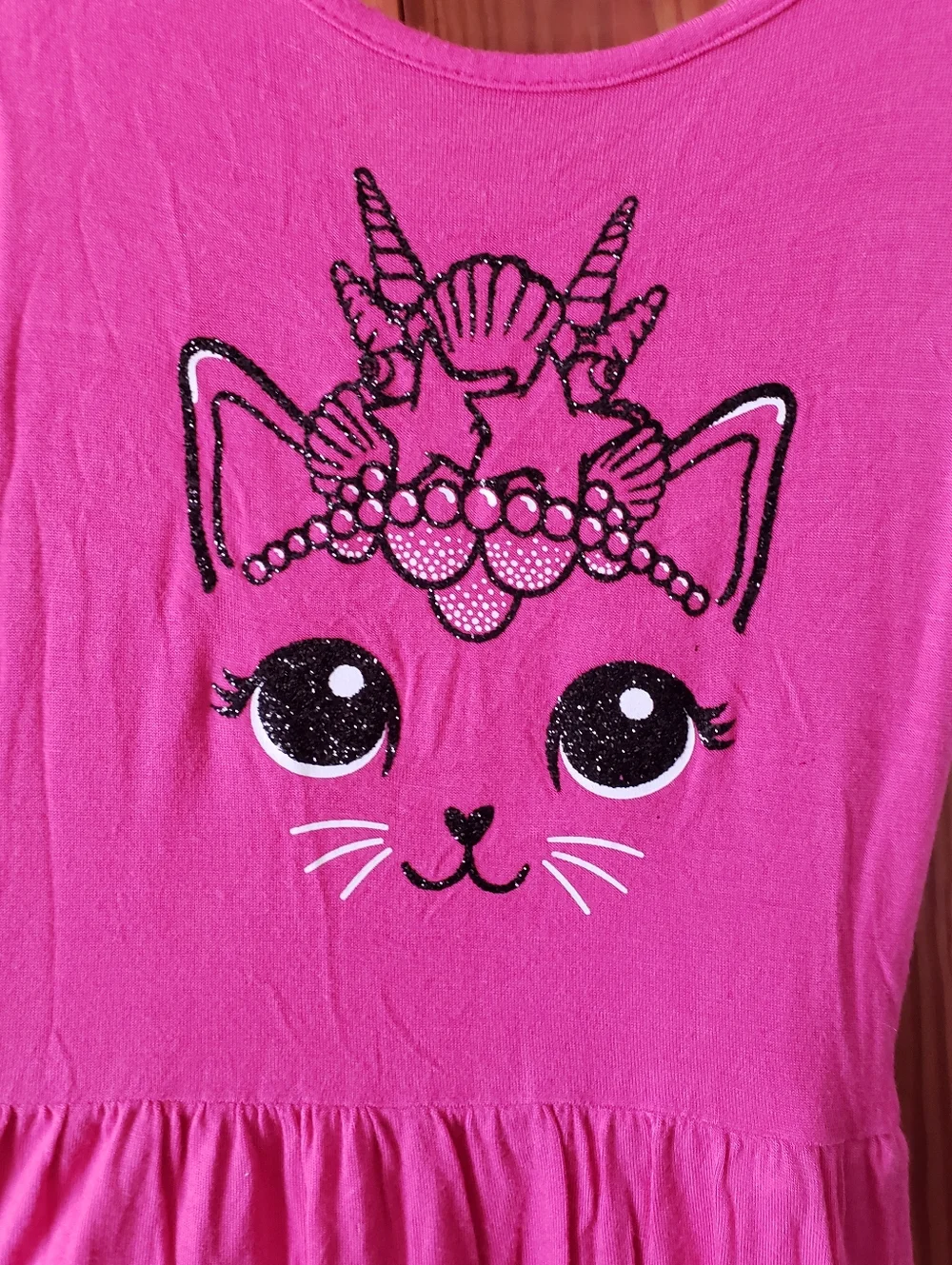 NWOT Justice Hot Fushia Pink Sleeveless Cat-Unicorn Seashell Dress 8